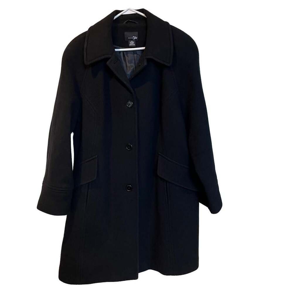 east 5th Black Wool Tailored Coat Minimalist Quiet‎ Luxury 1X